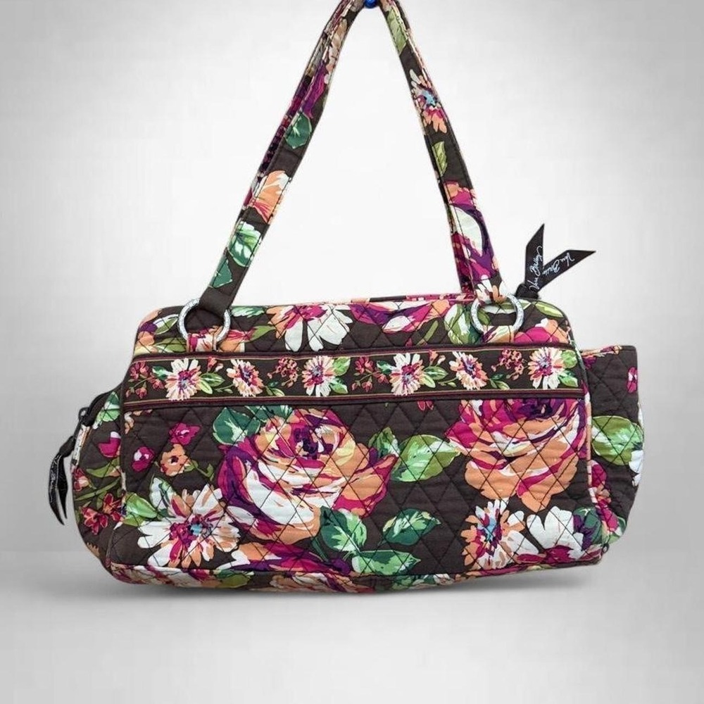 Vera Bradley Medium Quilted Whitney English Rose Brown Pink Sling Purse